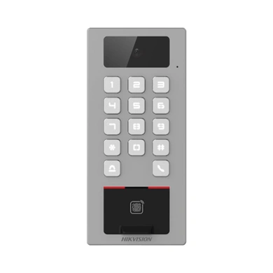 Lector biométrico Hikvision DS-K1T502DBFWX-C con teclado antivandálico y videoportero.