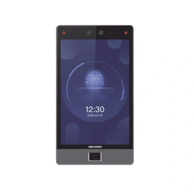 Terminal facial DSK1T680DFE1 de Hikvision con lector de huellas y videoportero
