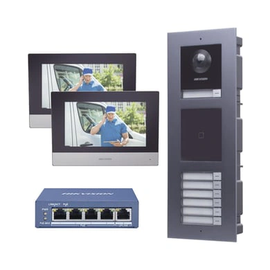 Kit IP modular Hikvision para 7 departamentos con tarjetas EM (Intercomunicador)