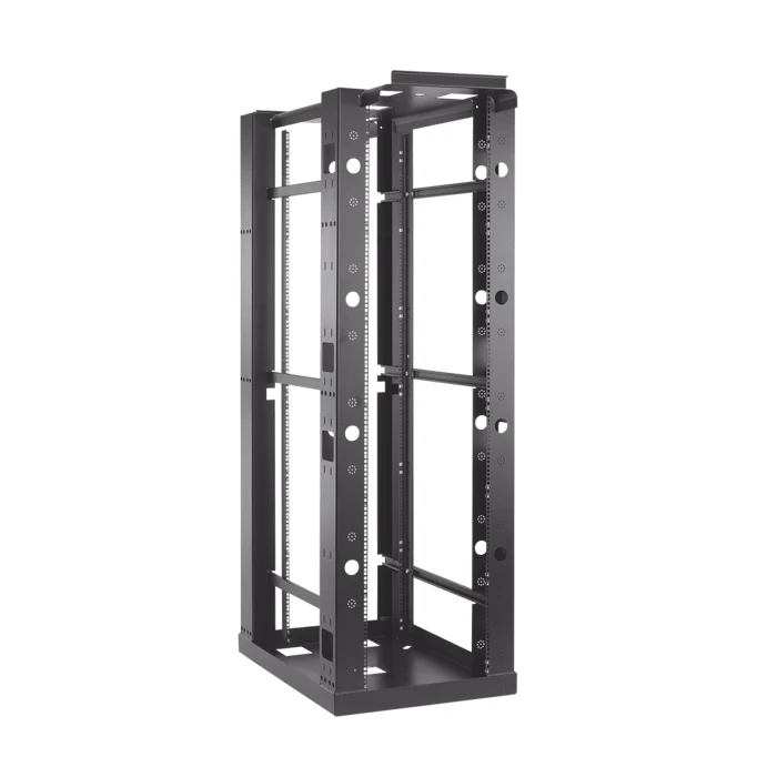 Rack metálico para montaje de equipos de red, servidores y telecomunicaciones.