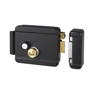 Cerradura eléctrica AccessPRO BL-ACCESSRIMB con botón de salida, derecha, negra