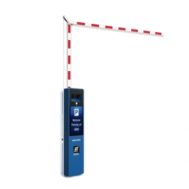 Pluma de acceso vehicular todo en uno Hikvision con cámara ANPR, pantalla LCD y brazo articulado