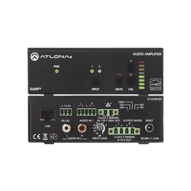 Amplificador profesional IP Atlona AT-GAIN-60 de 60W clase D con opción AES67 Dante